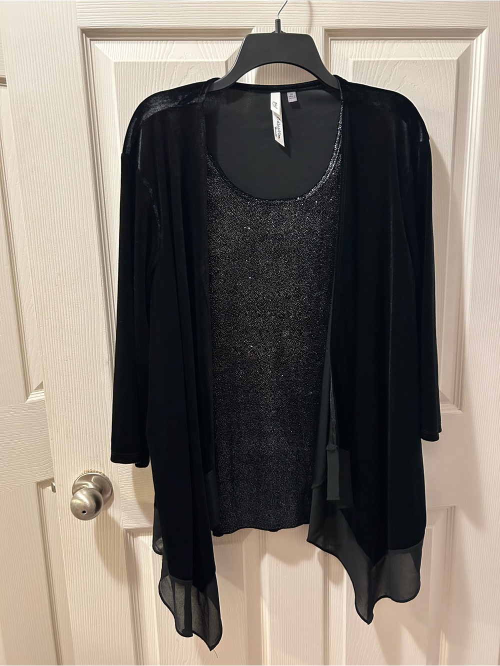 NY Collection Woman 2X Black Sparkle Knit Layered Women's Velvet Cardigan NWT